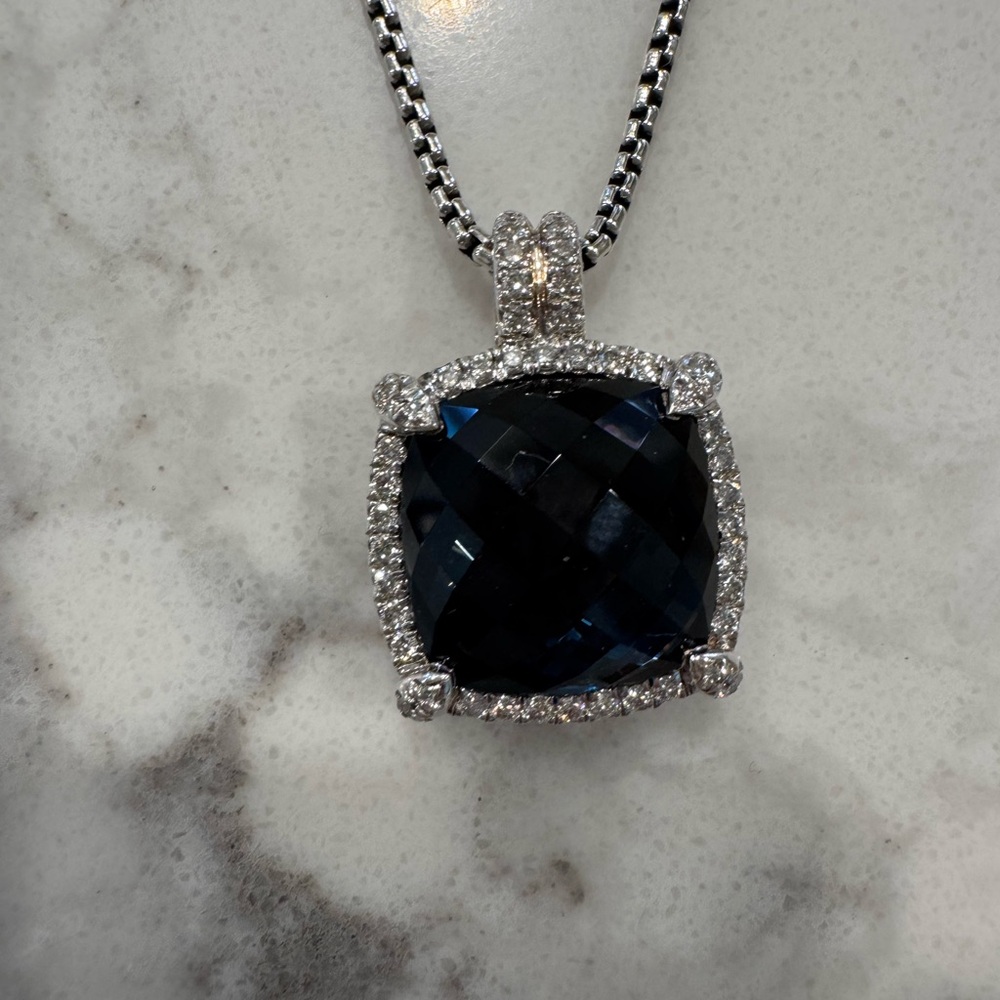 David Yurman Silver Necklace with Dark Blue Pendant